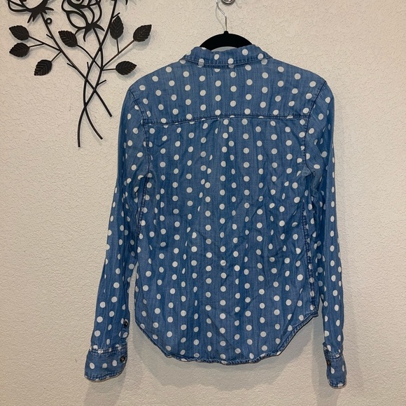 URBAN Outfitters BDG Women Button Up Top XS Blue Polka Dot Denim Long Sleeve - Picture 9 of 9